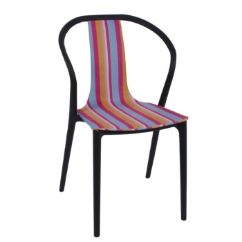 VISION Καρέκλα Στοιβαζόμενη, Ύφασμα Ριγέ, PP Μαύρο