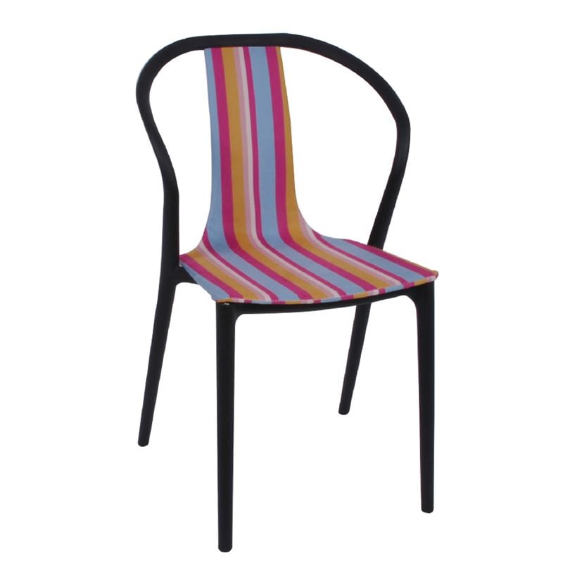 VISION Καρέκλα Στοιβαζόμενη, Ύφασμα Ριγέ, PP Μαύρο