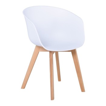 OPTIM Πολυθρόνα Ξύλινο Πόδι Οξιά Φυσικό, PP Άσπρο