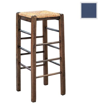 ΤΑΒΕΡΝΑΣ Σκαμπό BAR, Οξιά Εμποτισμός Ανιλίνη Μπλε, Κάθισμα Ψάθα