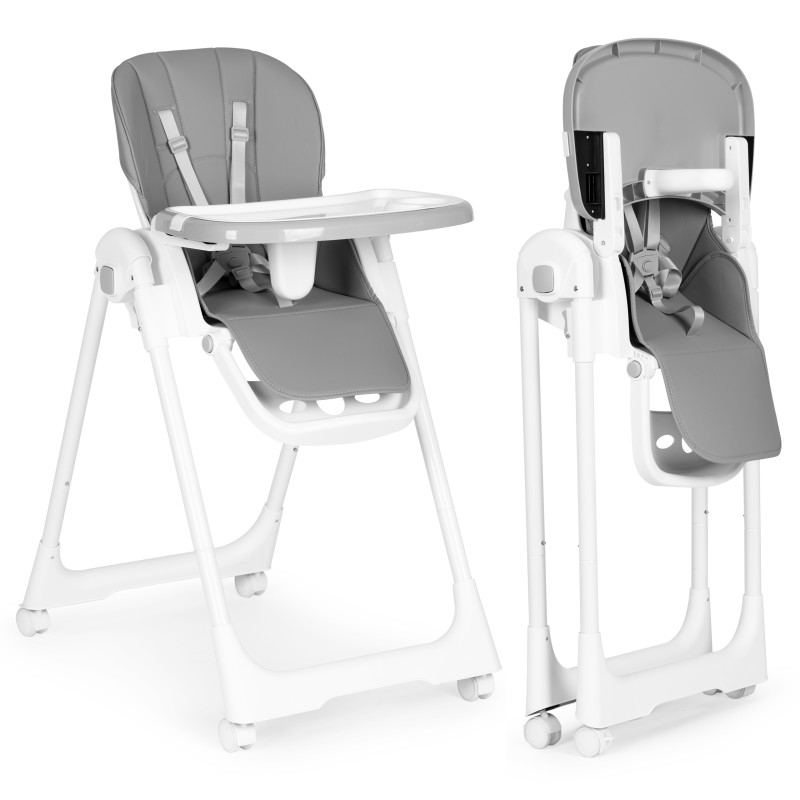 Highchair feeding chair height adjustable eco-leather straps double tray dark gray ECOTOYS
