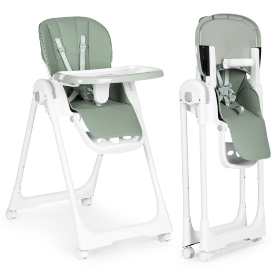 Highchair feeding chair height adjustable eco-leather straps double tray green ECOTOYS Highchair feeding chair height adjustable eco-leather straps double tray green ECOTOYS