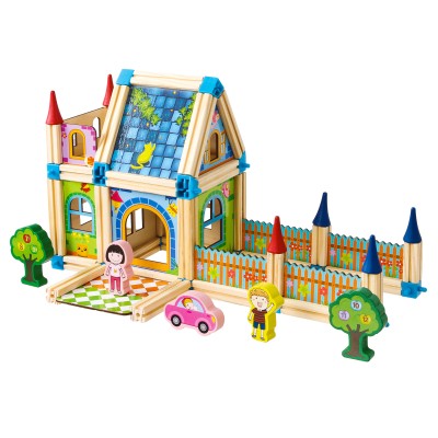 Wooden construction blocks building a house 6in1 ECOTOYS
