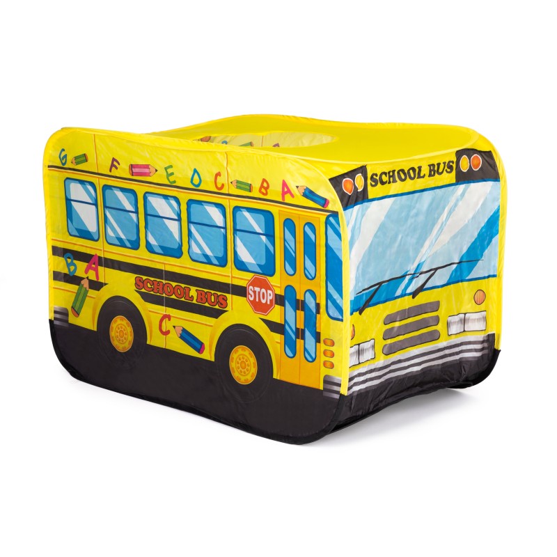 Baby tent, school bus, cottage