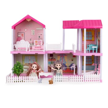 Dollhouse foldable furniture 2 dolls + LED lamps