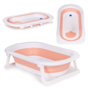 Baby bathtub Folding tourist bathtub with drain Ecotoys pink