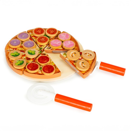 Wooden pizza for cutting with Velcro for children 27 elements Wooden pizza for cutting with Velcro for children 27 elements