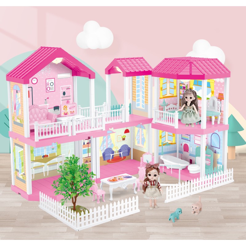 Dollhouse foldable furniture 2 dolls + LED lamps