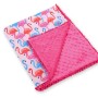 Double-sided blanket minky with pompons -  flamingo
