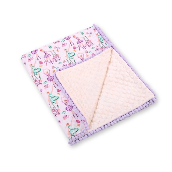 Double-sided blanket minky with pompons - ballerinas lilac Double-sided blanket minky with pompons - ballerinas lilac