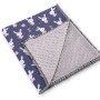 Double-sided blanket minky with pompons - blue rabbits
