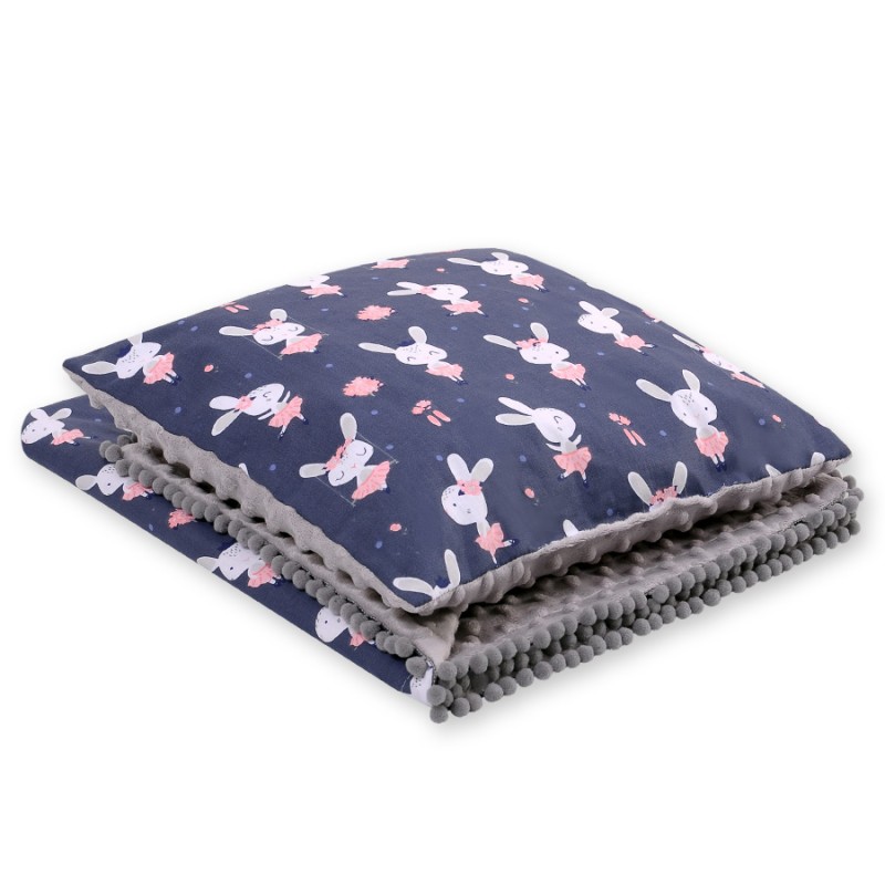 Set: Double-sided blanket minky + pillow- blue rabbits