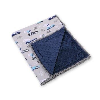 Double-sided blanket minky with pompons - gray rabbits