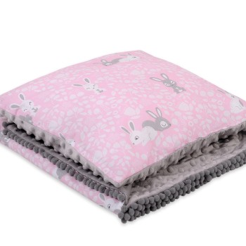 Set: Double-sided blanket minky + pillow- pink rabbits