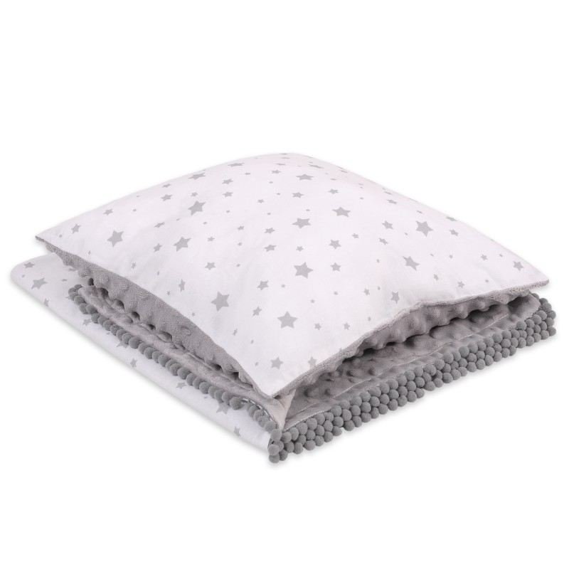 Set: Double-sided blanket minky + pillow- mini gray stars