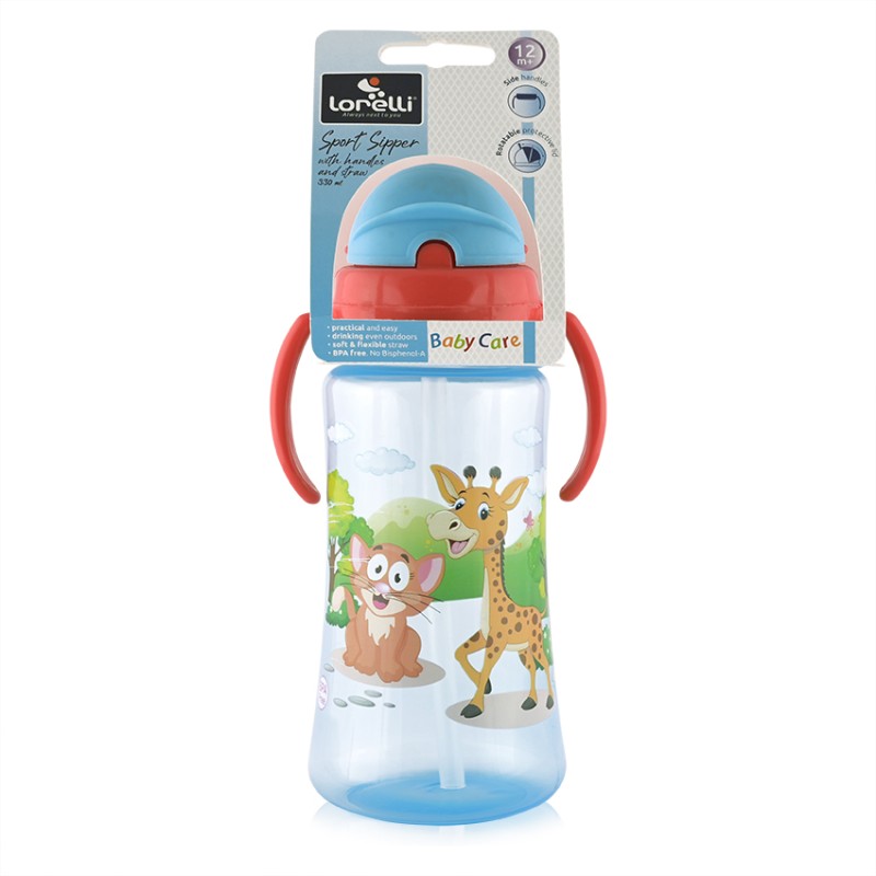 SPORT SIPPER WITH HANDLES AND STRAW 330ML BLUE