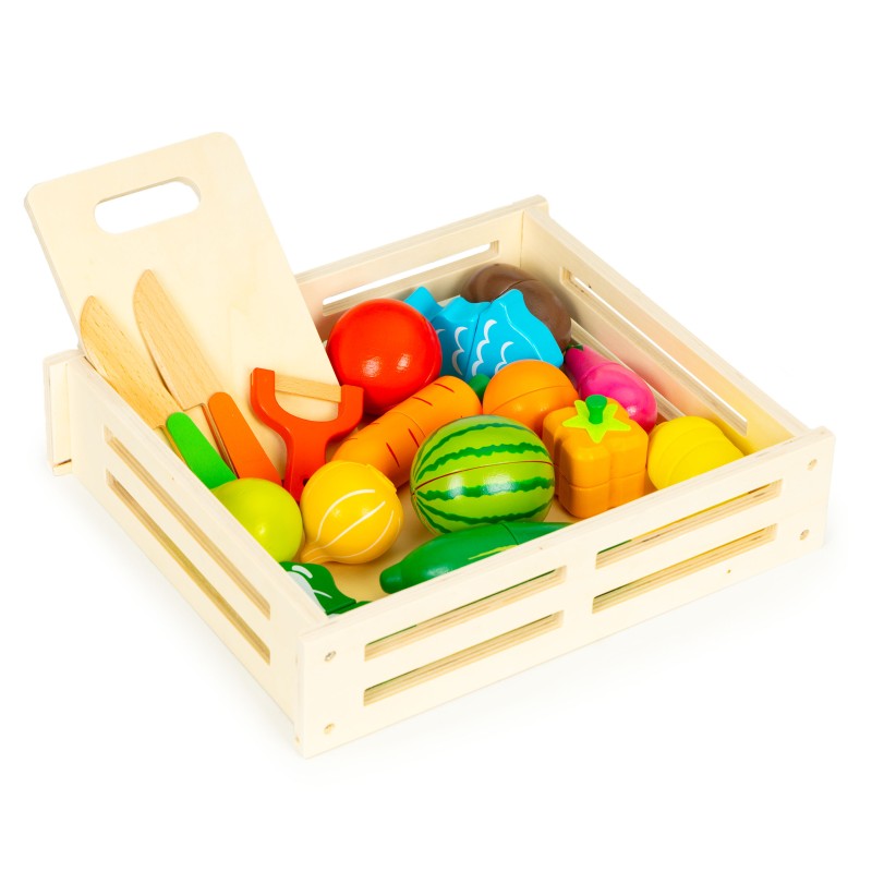 Wooden vegetables and fruits for cutting wooden box + 17 elements
