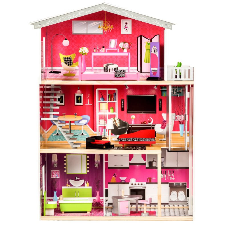 Large wooden dollhouse with an elevator - Malibu Residence ECOTOYS