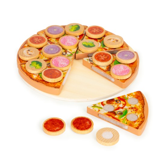 Wooden pizza for cutting with Velcro for children 27 elements Wooden pizza for cutting with Velcro for children 27 elements