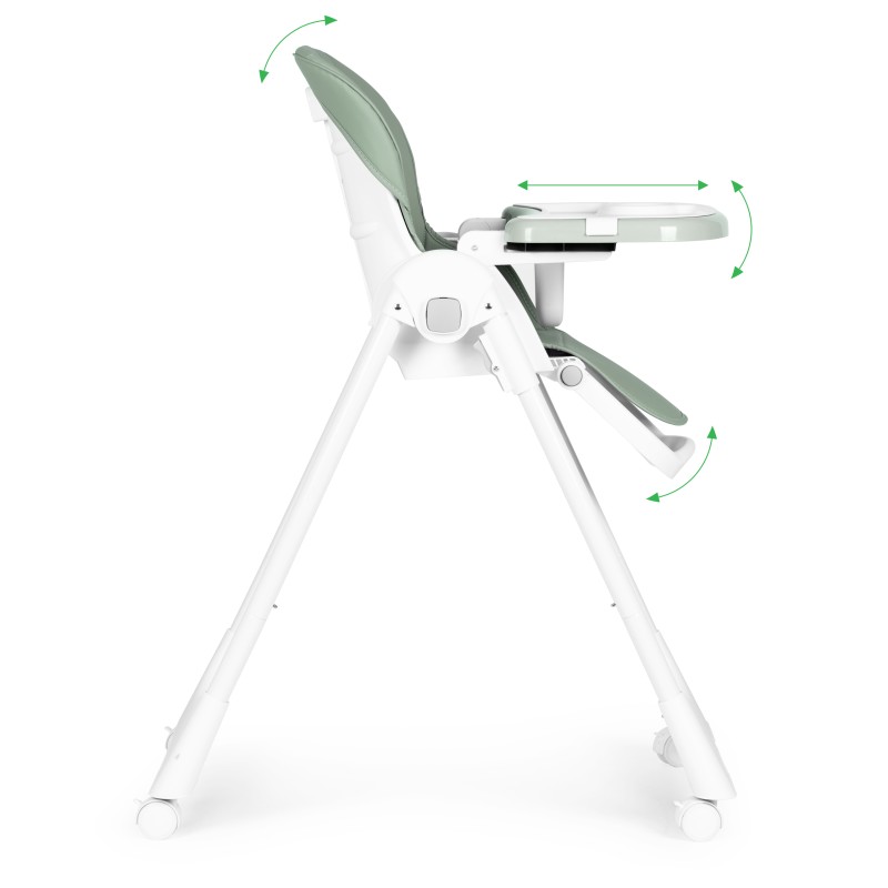 Highchair feeding chair height adjustable eco-leather straps double tray green ECOTOYS