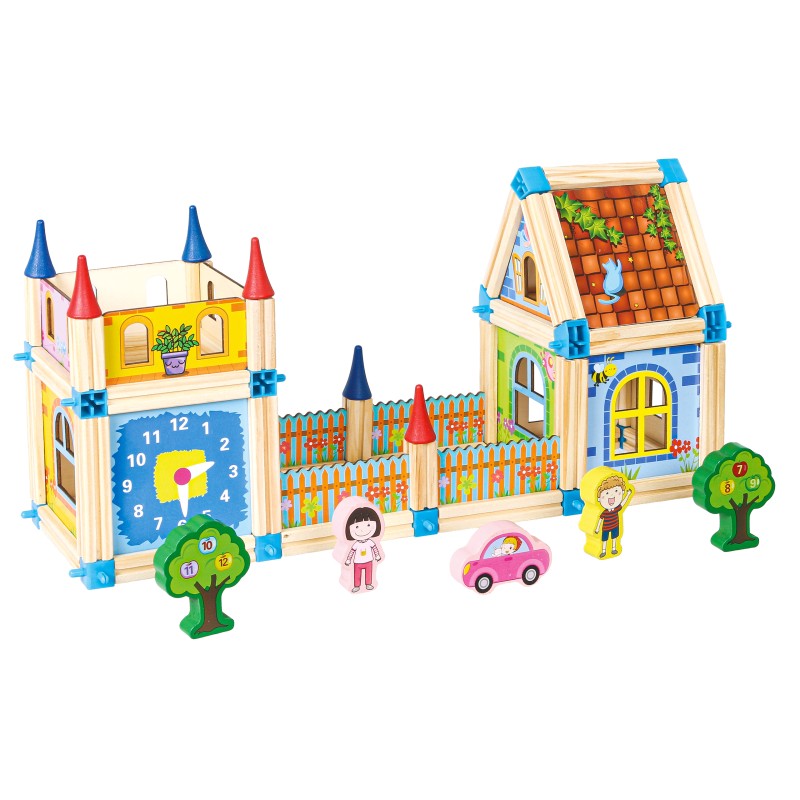 Wooden construction blocks building a house 6in1 ECOTOYS
