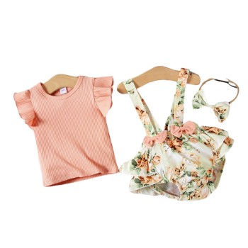 Floral Print Flutter Baby Set - Pink