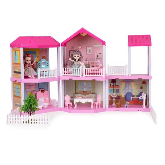 Dollhouse foldable furniture 2 dolls + LED lamps
