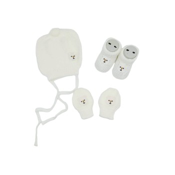 Handmade Baby Knitted Bienie Set - White