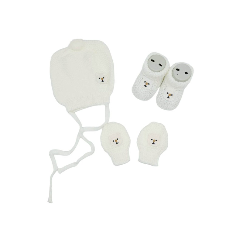 Handmade Baby Knitted Bienie Set - White