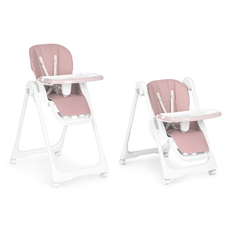 Highchair feeding chair height adjustable eco-leather straps double tray pink ECOTOYS