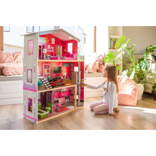 Large wooden dollhouse with an elevator - Malibu Residence ECOTOYS