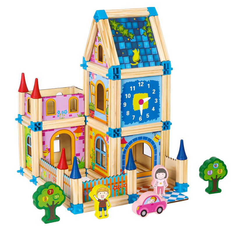 Wooden construction blocks building a house 6in1 ECOTOYS