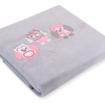 Polar fleece blanket - Owls Bigi Zibi & Adele- grey
