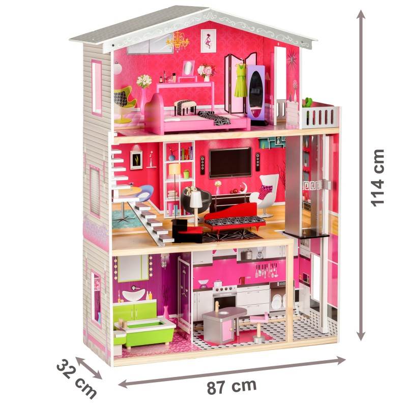 Large wooden dollhouse with an elevator - Malibu Residence ECOTOYS