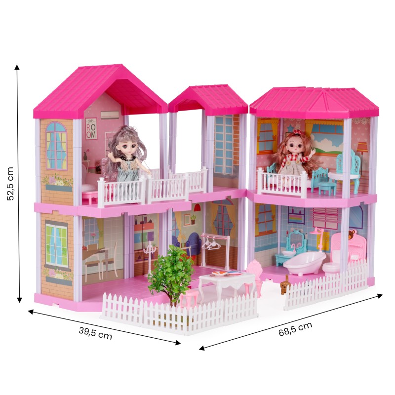 Dollhouse foldable furniture 2 dolls + LED lamps