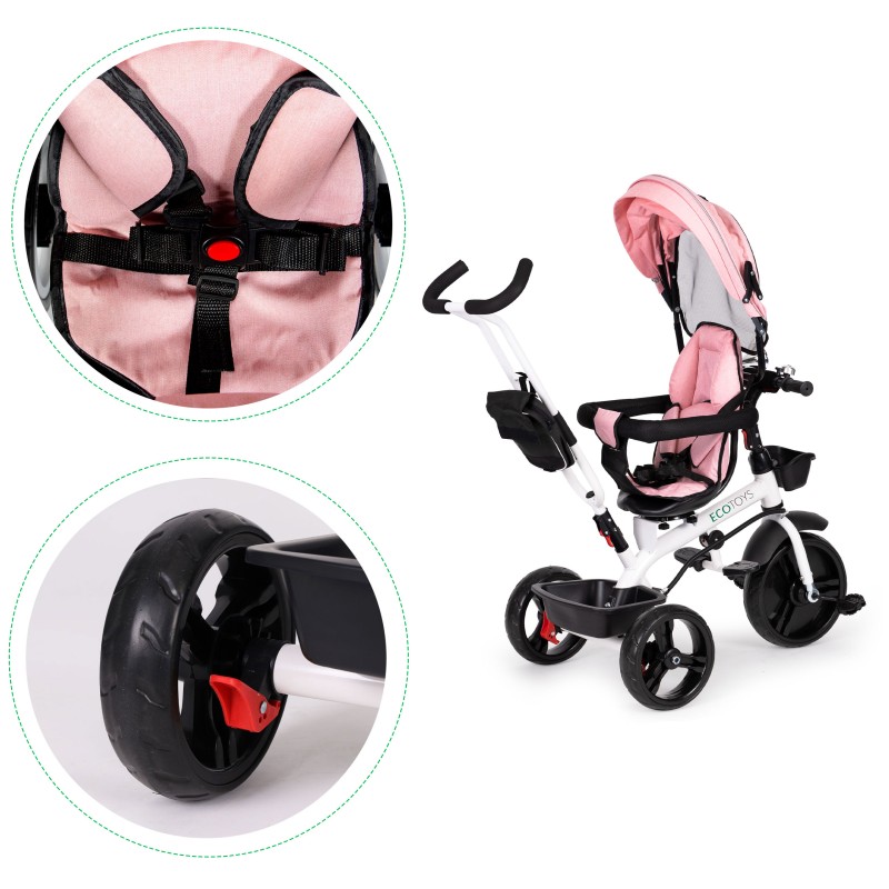 Tricycle stroller 360* swivel seat Pink