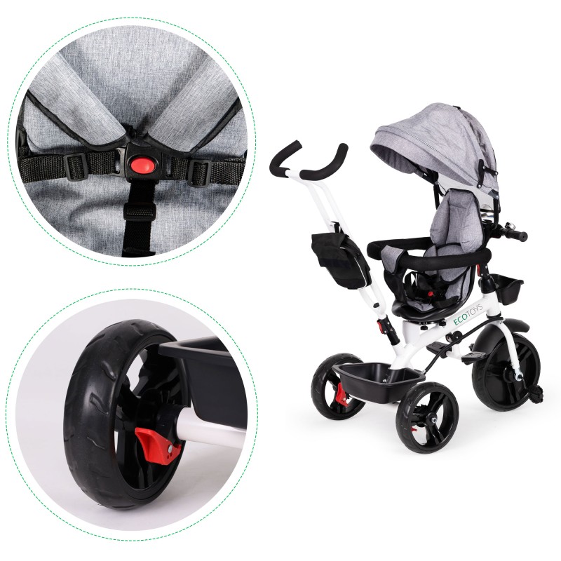 Rotating tricycle with a hood 360° Gray