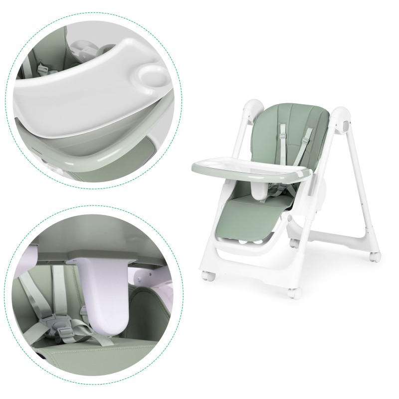 Highchair feeding chair height adjustable eco-leather straps double tray green ECOTOYS