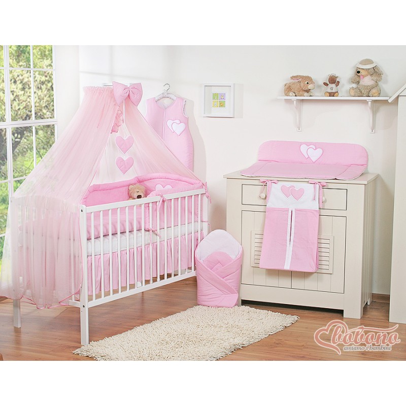 Σετ Προίκας Μωρού 5τμχ Με Κουνουπιέρα - Hanging Hearts pink