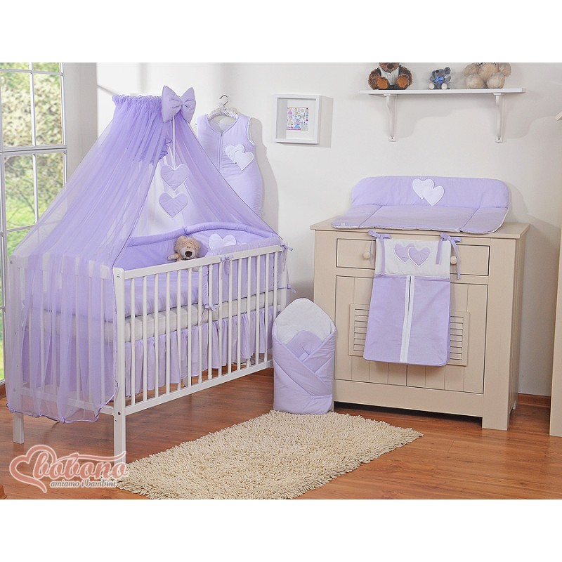 Σετ Προίκας Μωρού 5τμχ Με Κουνουπιέρα - Hanging Hearts lilac