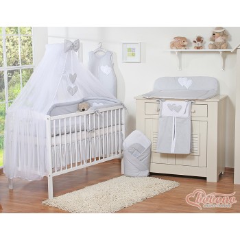 Σετ Προίκας Μωρού 5τμχ Με Κουνουπιέρα - Hanging Hearts grey