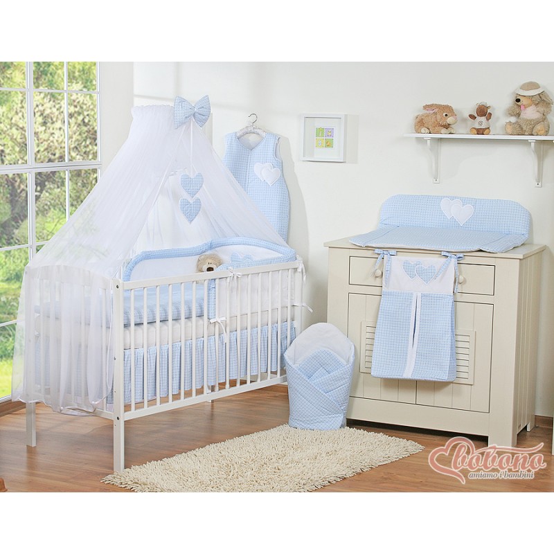 Σετ Προίκας Μωρού 5τμχ Με Κουνουπιέρα - Hanging Hearts blue checkered