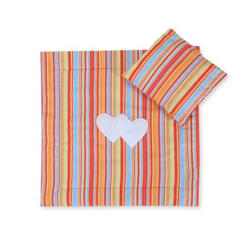 Bedding set 2-pcs 75x75cm NEWBORN SQUARE- Hearts orange strips