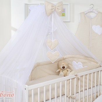 Κουνουπιέρα από chiffon - Hanging Hearts white dots on beige