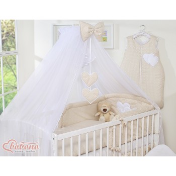 Κουνουπιέρα από chiffon - Hanging Hearts white dots on beige