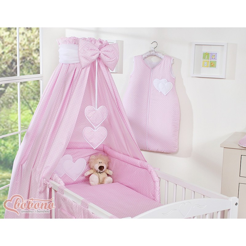 Κουνουπιέρα Υφασμάτινη - Hanging Hearts white polka dots on pink