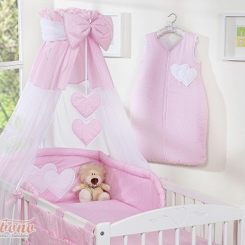 Κουνουπιέρα από Chiffon - Hanging Hearts white polka dots on pink