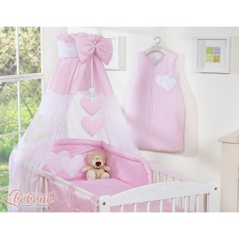 Κουνουπιέρα από Chiffon - Hanging Hearts white polka dots on pink