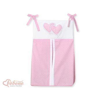 Diaper bag- Hanging Hearts white polka dots on pink