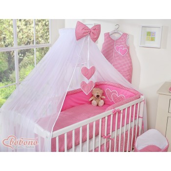 Κουνουπιέρα από chiffon - Hanging Hearts dark pink checkered